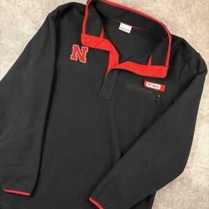 Nebraska Cornhuskers Columbia‎ PFG Sweater Mens L Grey Fleece Snap Pullover